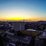 Die Stadt Aachen im Sonnenuntergang