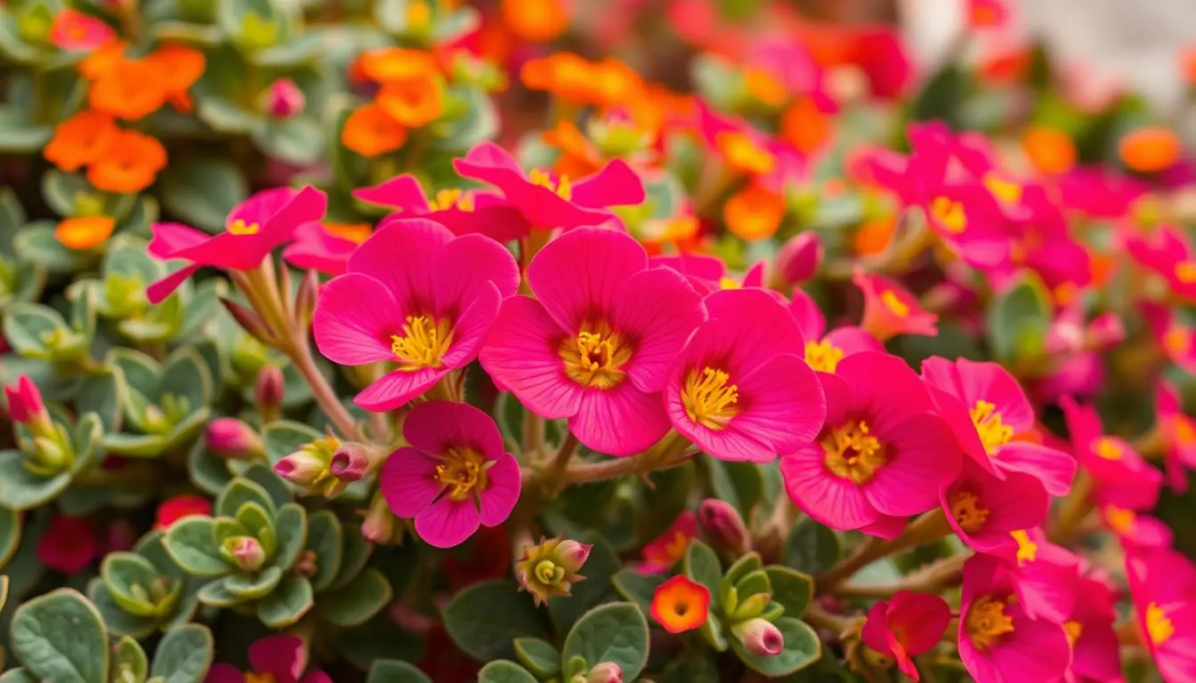 Blühende Portulaca winterhart in rosa